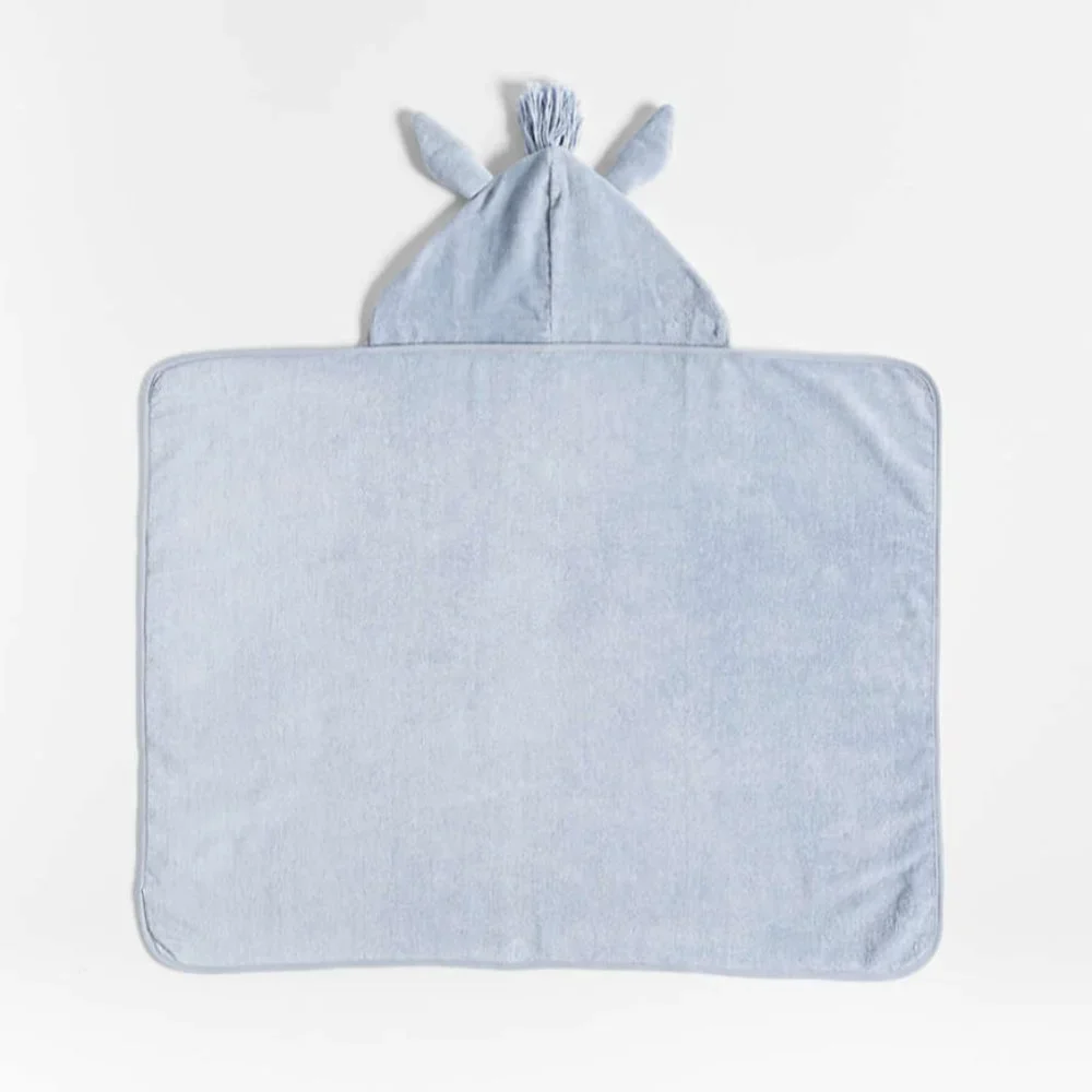 Crate & Barrel Rabbit Hooded Baby Towel Blue